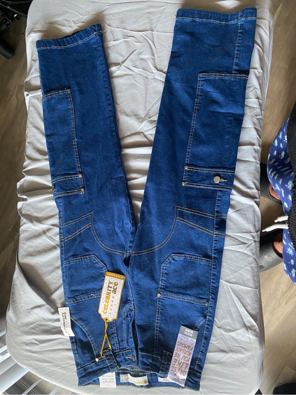 Dark Blue Women's Utility Jeans with Pocket Details - Unbranded